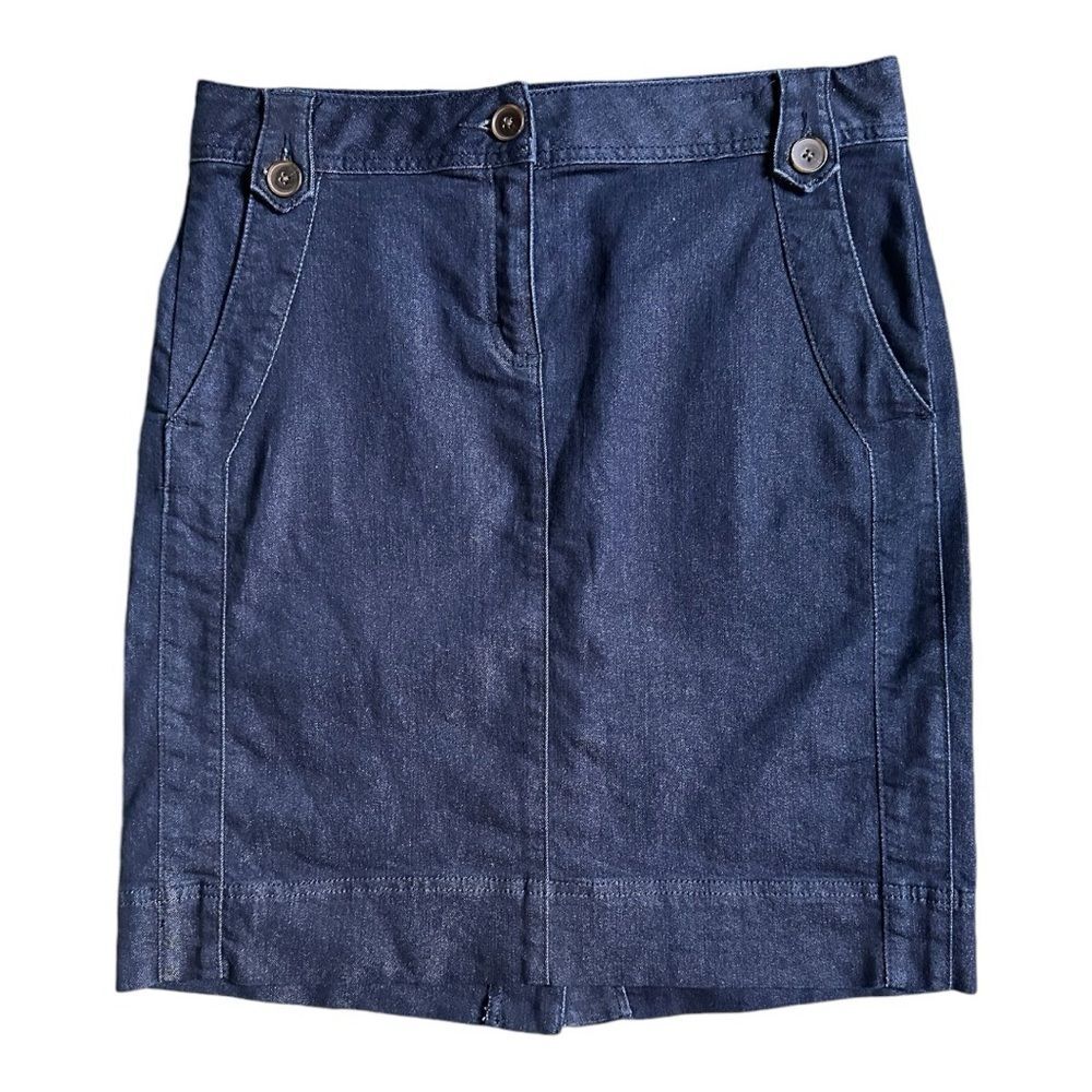 Dana Buchman Dark Rinse Denim Pencil Skirt with Button Detail - Size 6
